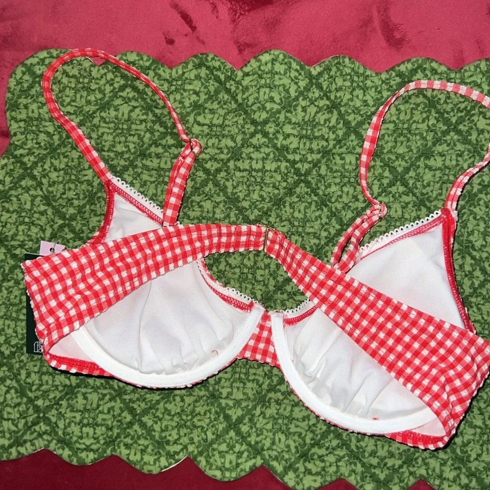 Women's Textured Underwire Bikini Top - Wild Fable Red/White Gingham Print. NWT